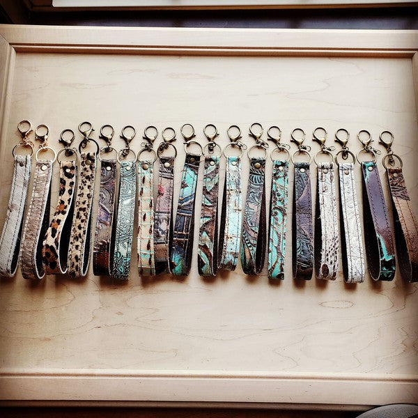 Embossed Leather Key Chain Strap Turquoise
