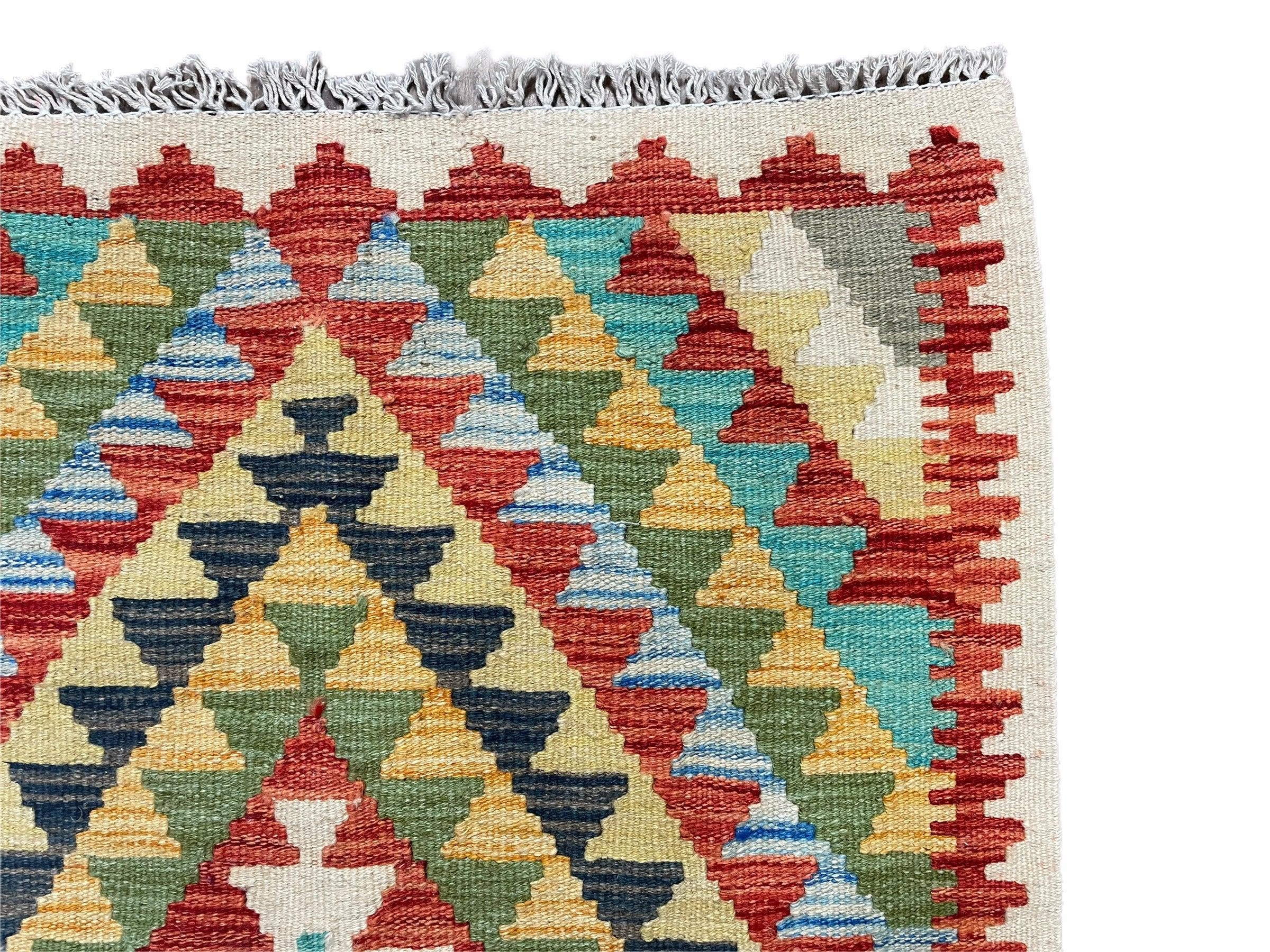 Small Kilim Rug 2x3 Colorful Turkish Kilim Accent Rug New Flatweave Wool Kilim Chobi Kilim Diamond Zigzag Playroom Rug