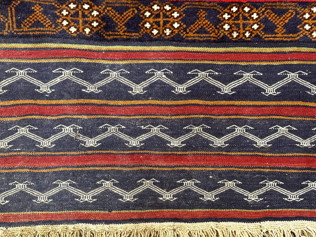Afghan Rug 3x5, Tribal, Navy Blue, Wool, Handmade, Geometric, Rustic