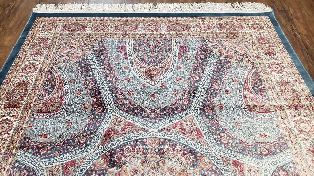 4x6 Silk Carpet, Light Blue & Beige Oriental Rug 4 x 6ft, Traditional Design Medallion All Over, Bamboo Silk, Super Fine, High Quality, Soft