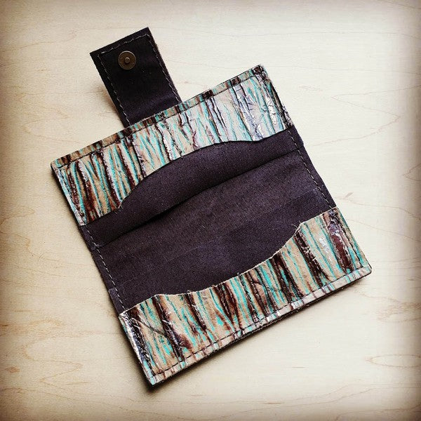 Embossed Leather Wallet-Turq Chateau with Snap