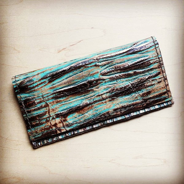 Embossed Leather Wallet-Turquoise Chateau