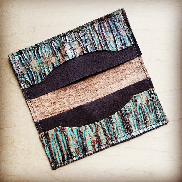 Embossed Leather Wallet-Turquoise Chateau