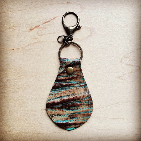 Embossed Leather Key Chain -Turquoise Chateau