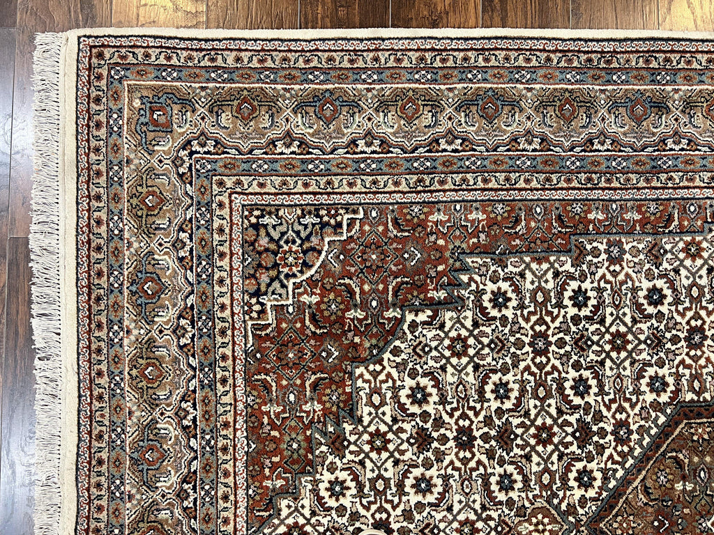 Indo Persian Rug 7x10 ft, Hand Knotted Wool Vintage Oriental Carpet 7 x 10, Traditional Handmade Herati Bidjar Cream Rug, Medallion Rug