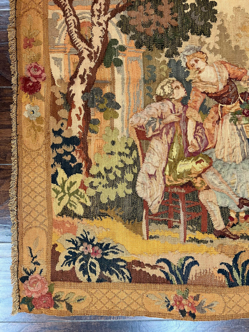 Antique Tapestry 3x4, European French Tapestry, Hand Loomed Victorian Tapestry, Vintage Wool Tapestry 3 x 4 ft
