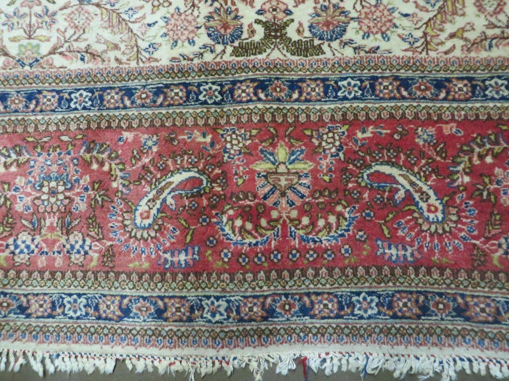 Persian Tabriz Rug 8x10, Bird Motifs Floral, Boteh Paisleys, Cream and Red, Handmade Wool Carpet