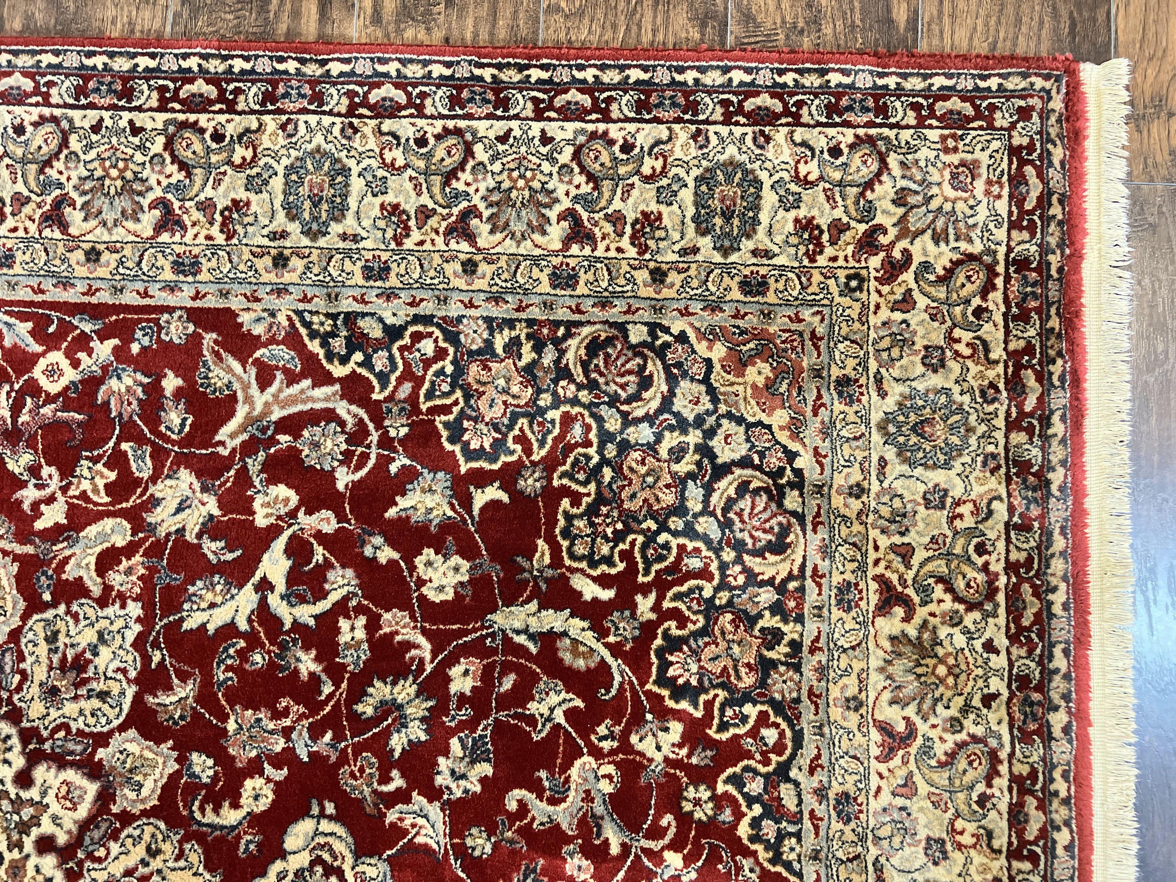 Couristan Rug 5.6 x 8, Floral Medallion, Dark Red Cream, Belgium Power Loomed Rug, Taj Mahal Rug, Vintage Oriental Wool Carpet