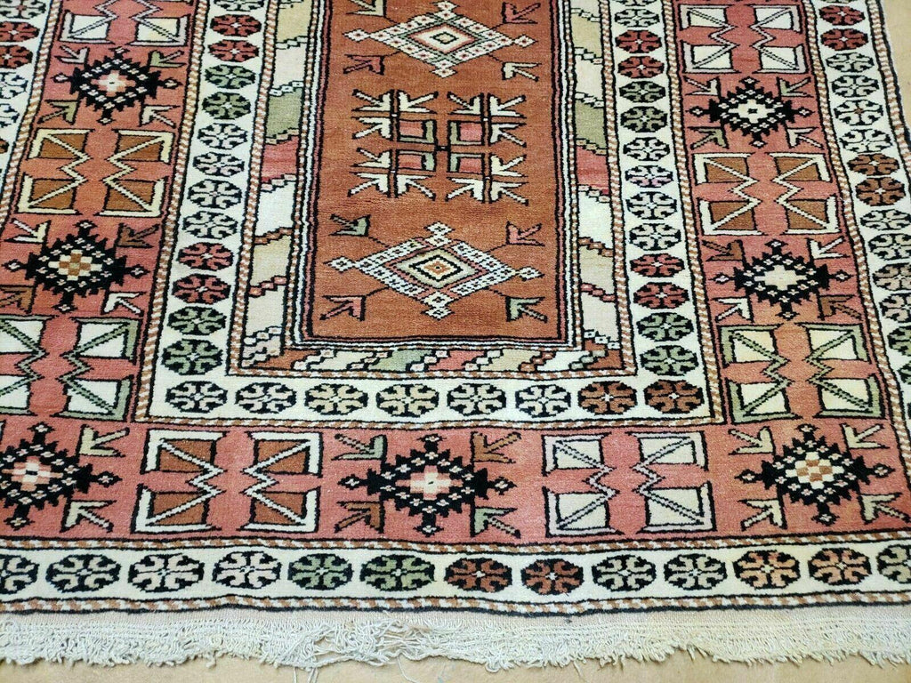4' X 7' Antique Handmade Turkish Melas Oushak Wool Rug