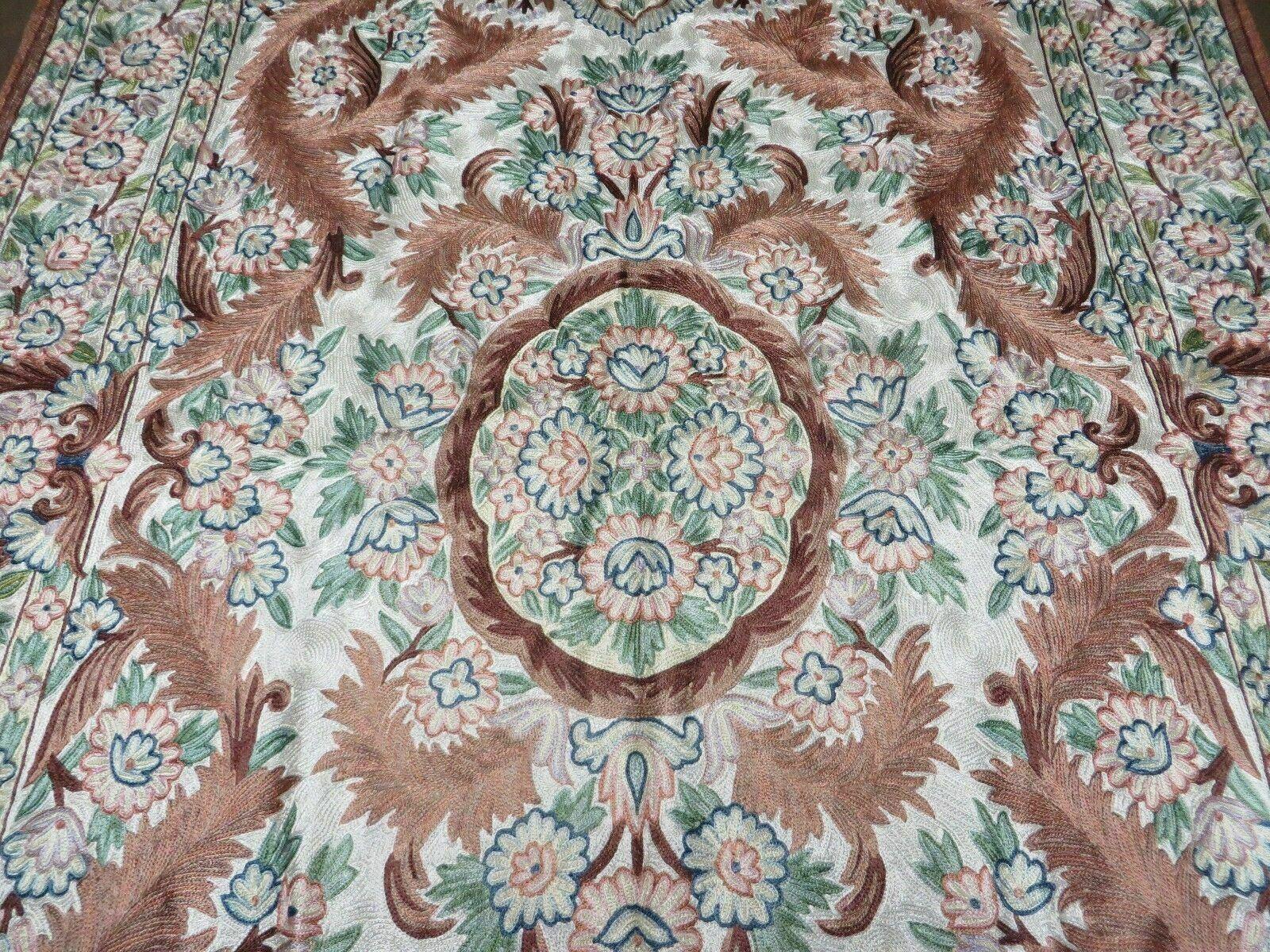 4' X 6' Vintage Embroidery Hand Stitched Rug Silk On Cotton India Backing Nice