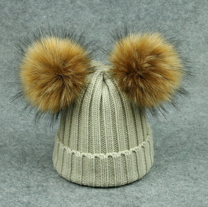 Modern Trend Children's Winter Toddler Baby Kids hat Cap With Two Double Pompom Ears Funny Hat