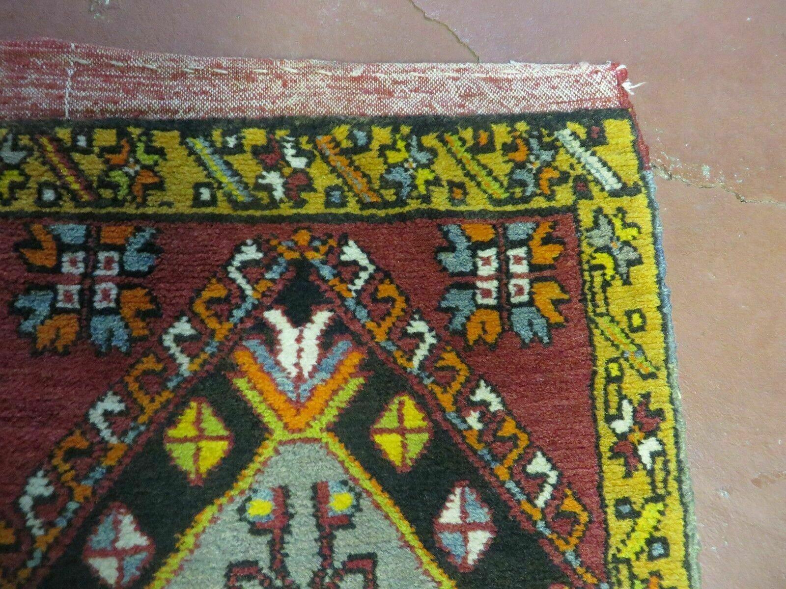 19" X 42" Antique Handmade Turkish Colorful Oushak Oshak Yastik Wool Rug Mat