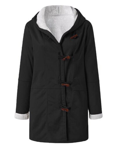 Full Size Pocketed Long Sleeve Hooded Toggle Jacket – Stylish & Functional Outerwear for Women