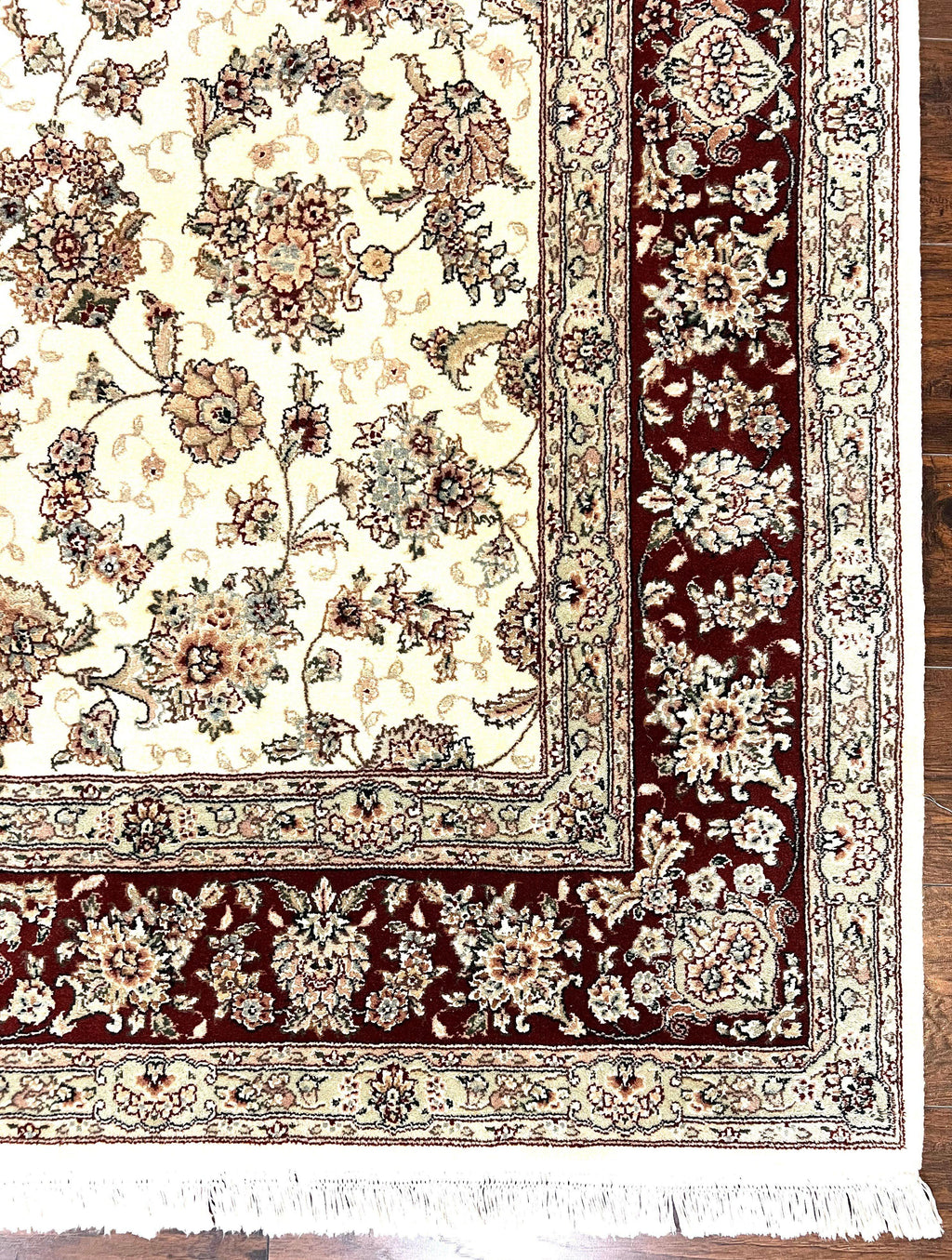 Pak Persian Rug 6x9, Floral Allover Carpet 6 x 9 ft, Cream and Maroon Hand Knotted Wool and Silk Fine Oriental Rug, Traditional Vintage Rug