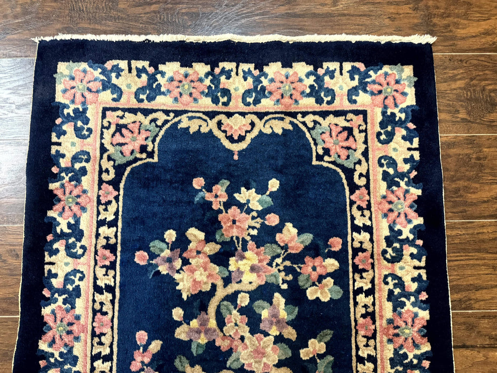 Chinese Rug 3x6, Peking Rug, Blue Chinese Wool Rug, Fete Rug