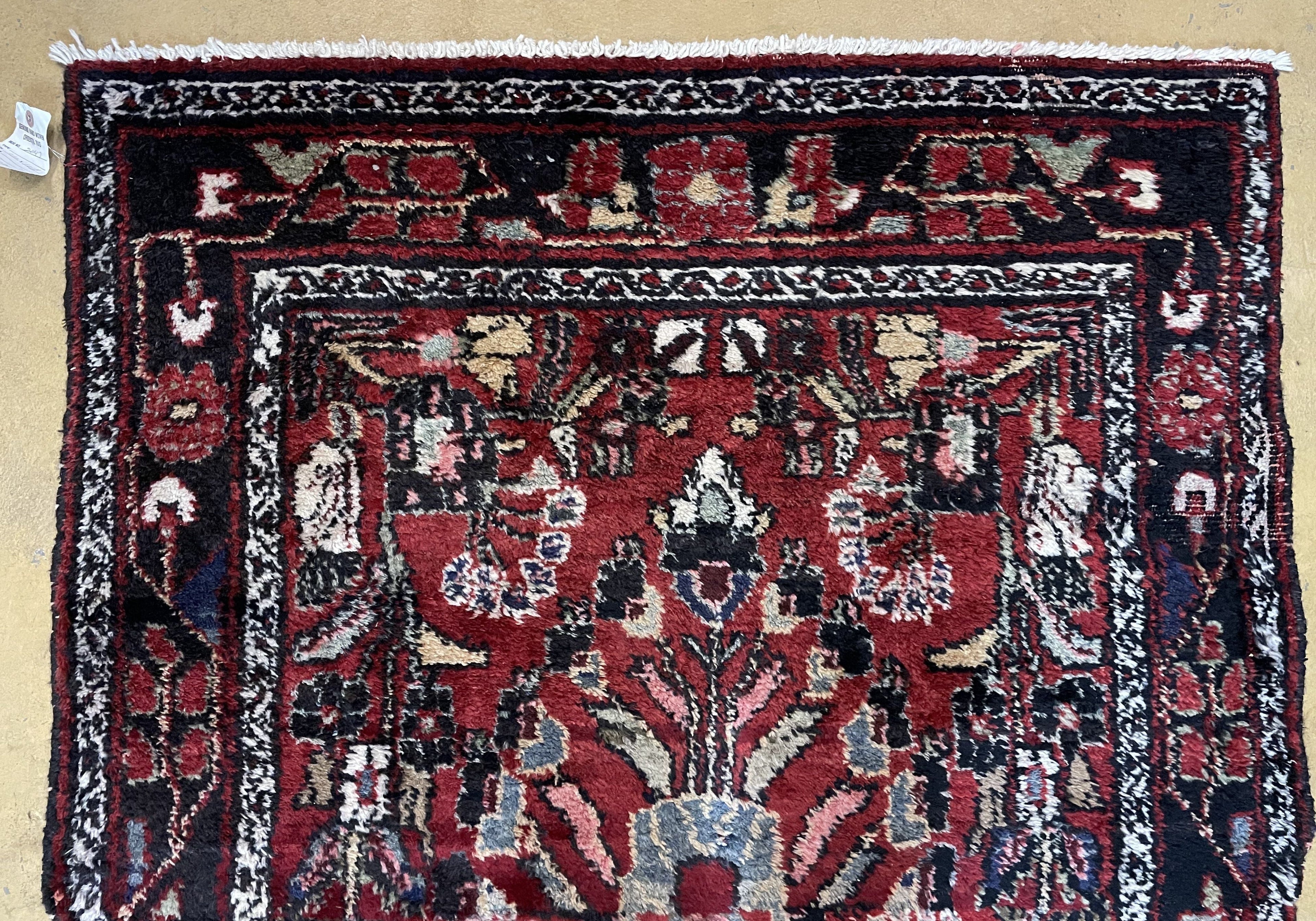 Antique Persian Hamadan Runner Rug 3.4 x 9, Red, Handmade Wool Runner