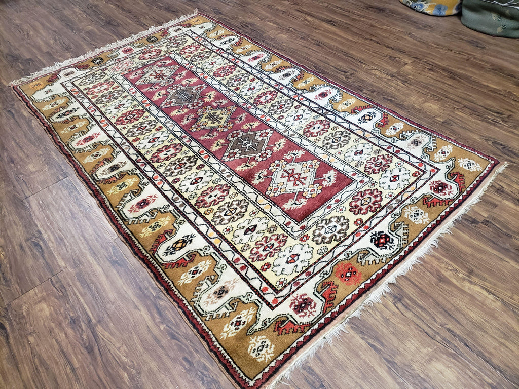 Turkish Caucasian Rug 4x7, Wool Turkish Talish Carpet, Geometric Rug