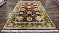Indo Mahal Rug 6x9, Large Flowers Allover, Maroon and Green, Handmade Wool Area Rug, Vintage Rug, Indian Oriental Carpet, Hand Knotted Rug