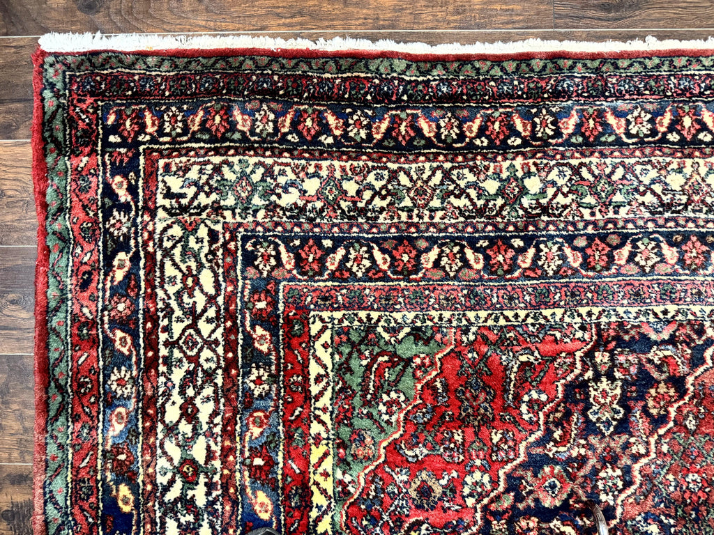 Antique Persian Hamadan Tribal Rug 8x10, Red and Ivory, Medallion Rug, Wool Handmade Carpet