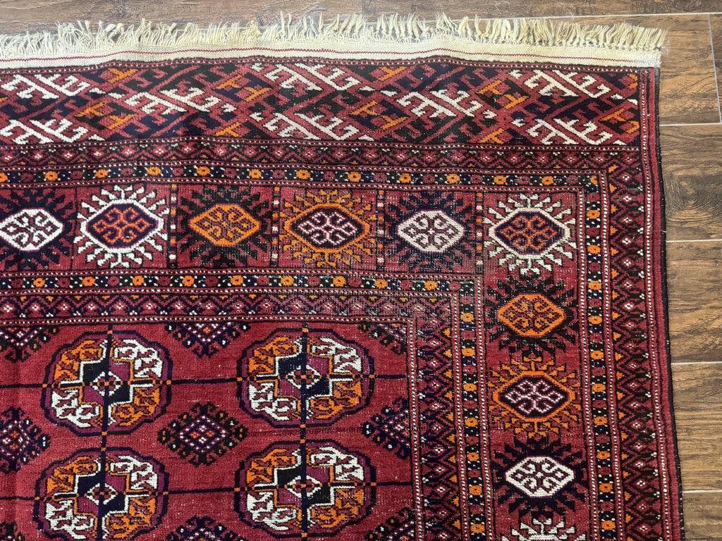Antique Persian Turkoman Bokhara Rug 7x11, Tribal Rug, Red