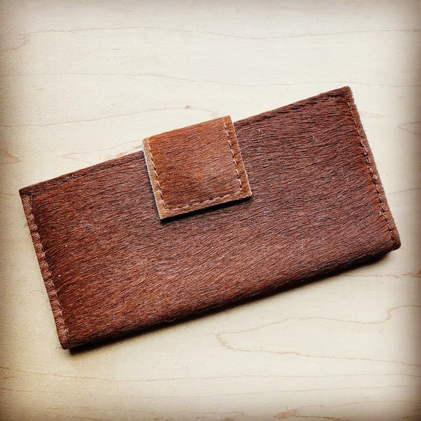 Hair on Hide Leather Wallet in Tan w/ Snap