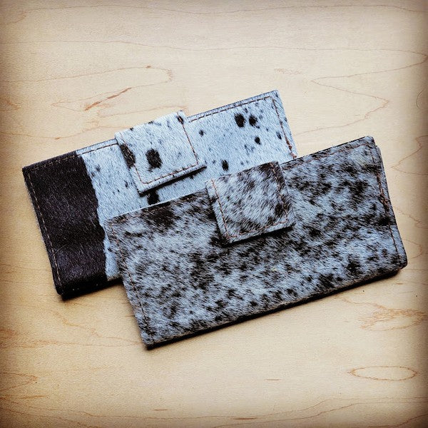 Hair on Hide Wallet in Black and White w/ Snap