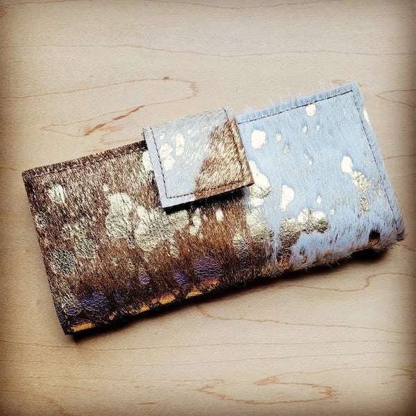 Hair on Hide Wallet in Mixed Metallic w/ Snap