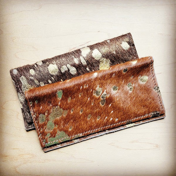 Hair-on-Hide Leather Wallet-Brown Metallic