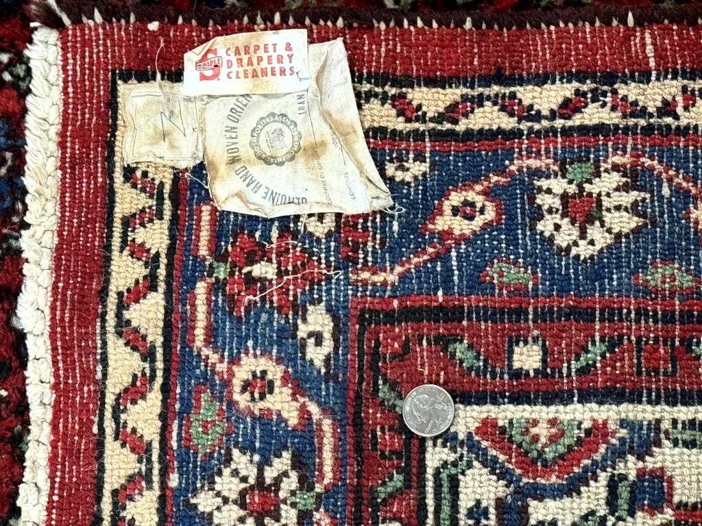 Persian Tribal Rug 6x11, Red Blue Ivory, Antique Persian Carpet, Hamadan Dargazin Carpet