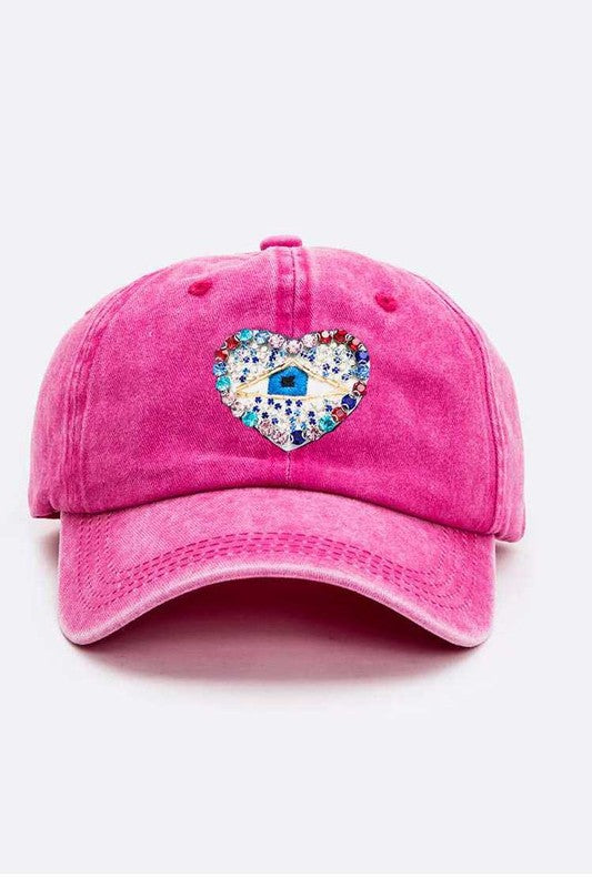 Crystal Embellished Heart Patch Vintage Cap