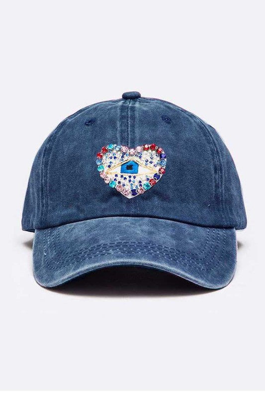 Crystal Embellished Heart Patch Vintage Cap