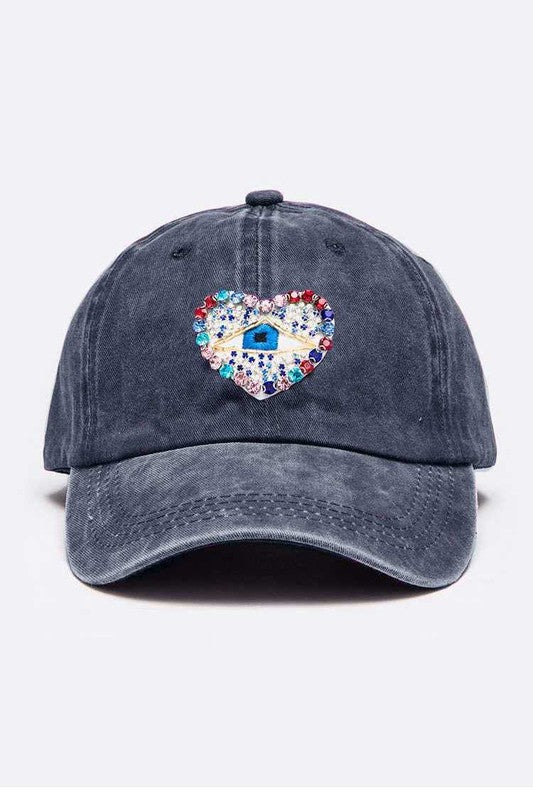 Crystal Embellished Heart Patch Vintage Cap