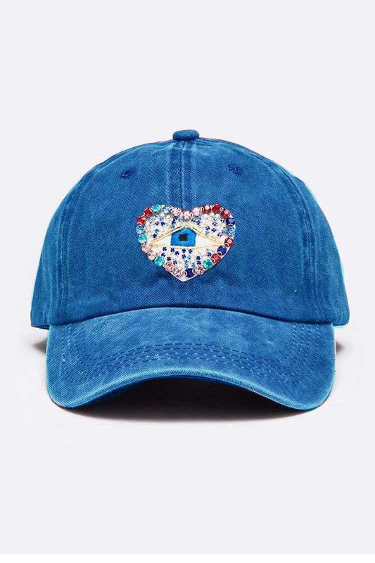Crystal Embellished Heart Patch Vintage Cap
