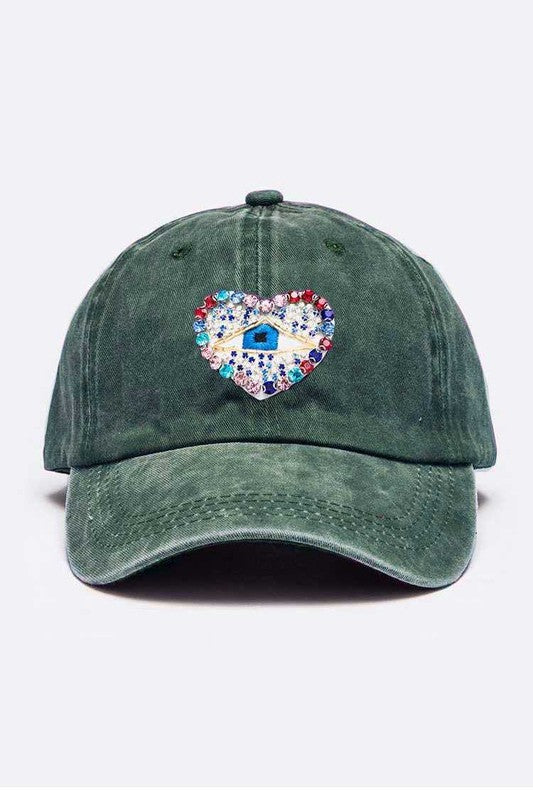 Crystal Embellished Heart Patch Vintage Cap