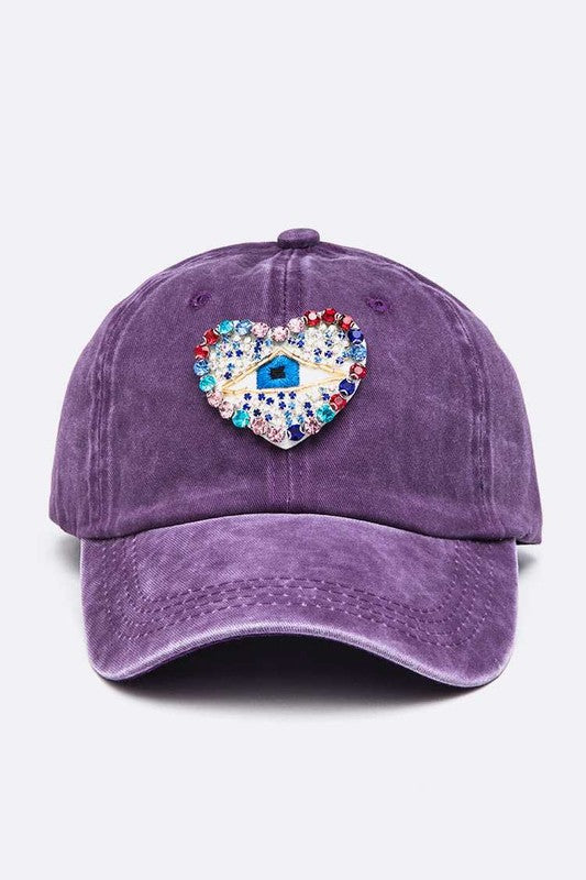 Crystal Embellished Heart Patch Vintage Cap