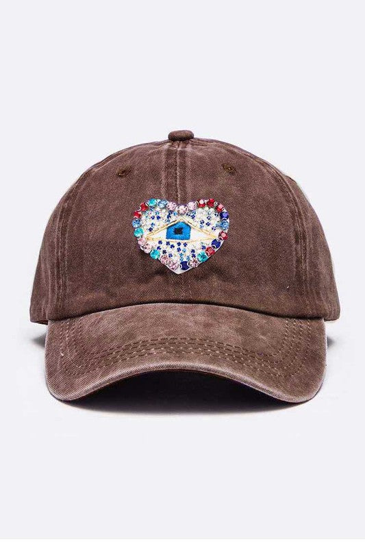 Crystal Embellished Heart Patch Vintage Cap