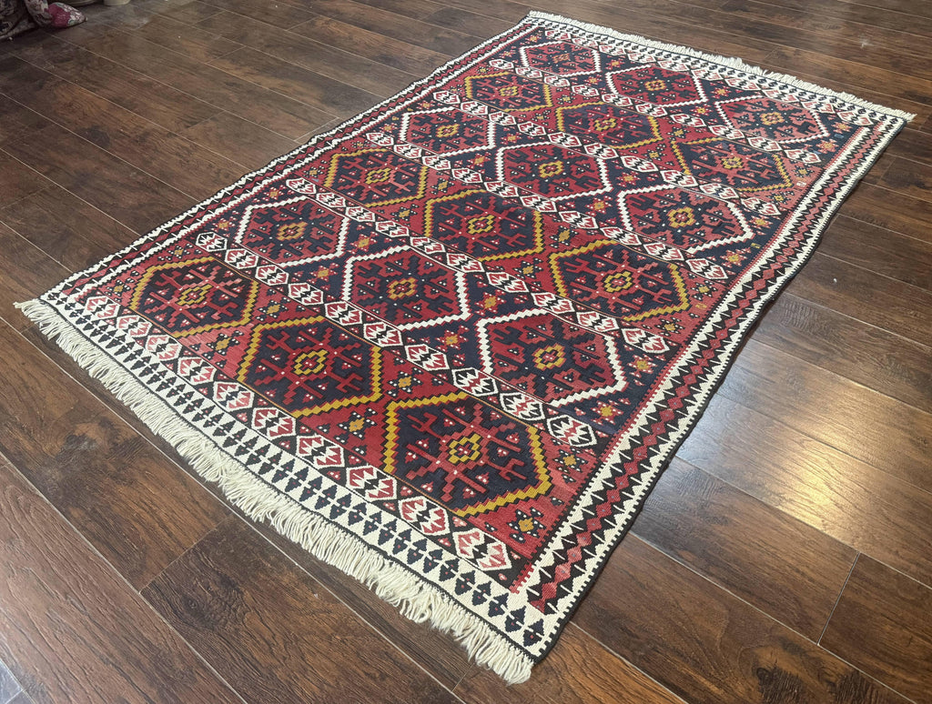 Caucasian Kilim Rug 5x7, Vintage Russian Flatweave Kilim Carpet, Tribal Bohemian Kilim Rug