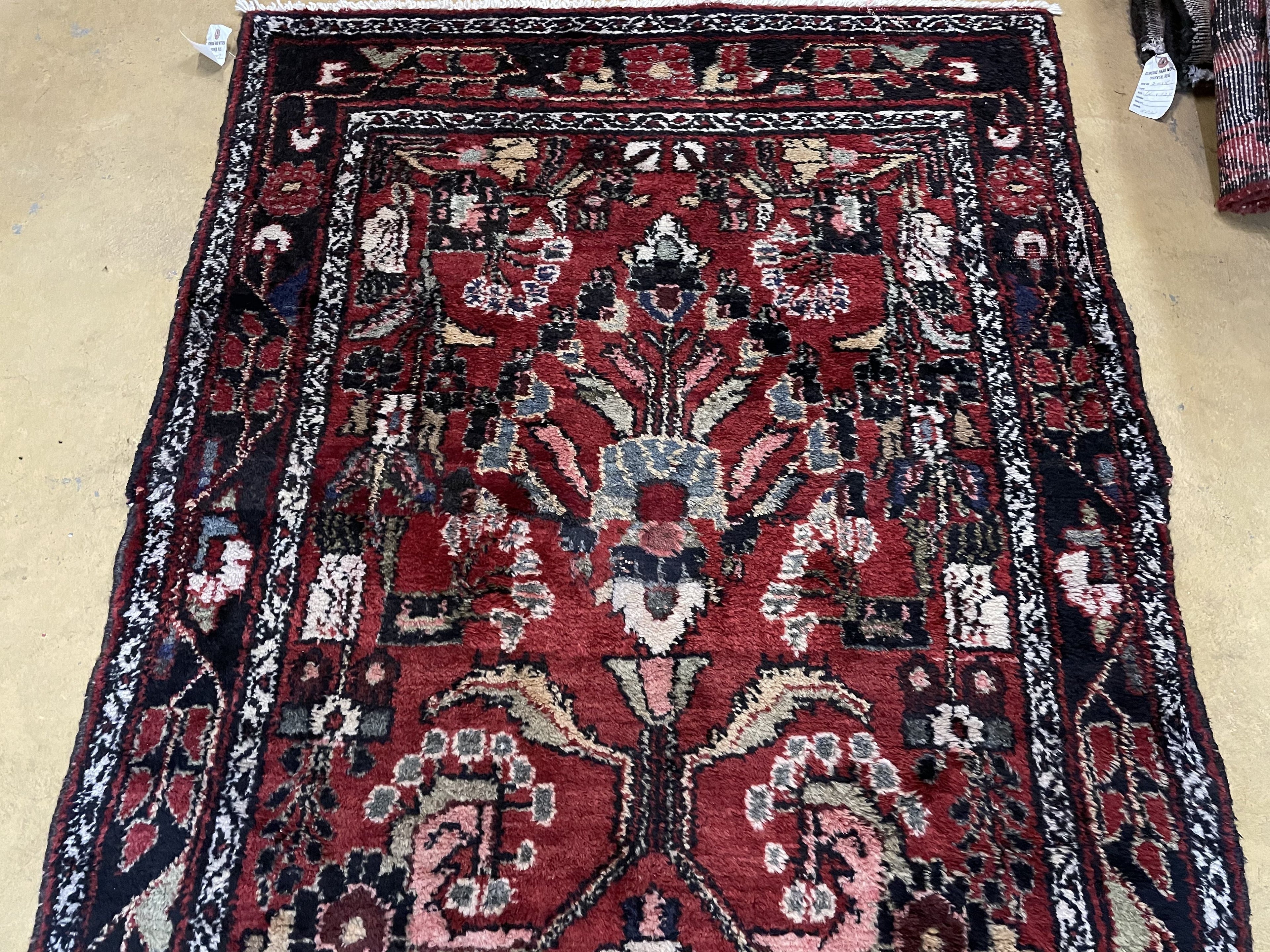 Antique Persian Hamadan Runner Rug 3.4 x 9, Red, Handmade Wool Runner