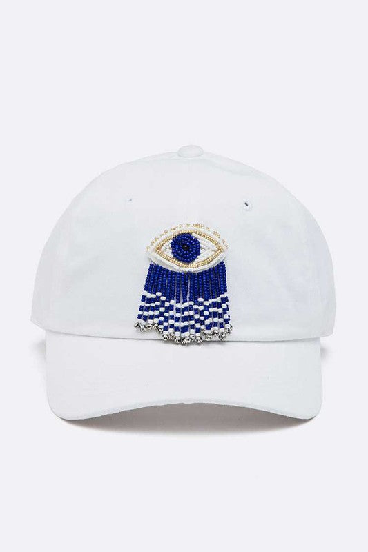 Fringe Beaded Eye Patch Iconic Cotton Cap