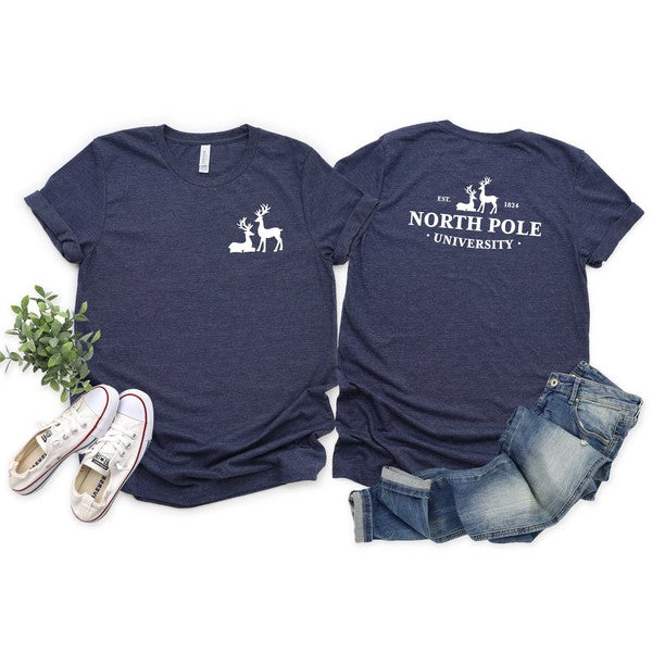 North Pole University Front & Back Graphic Tee