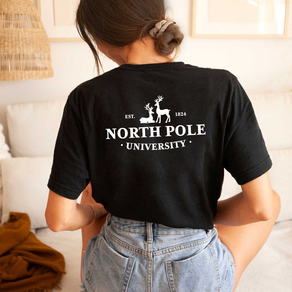 North Pole University Front & Back Graphic Tee