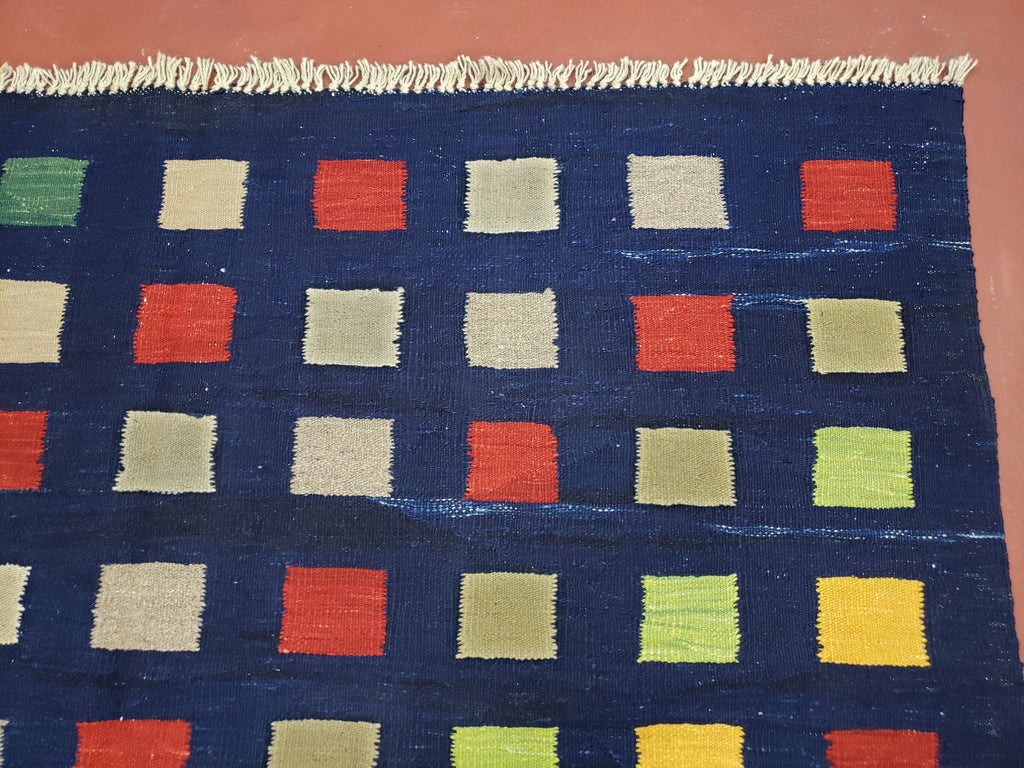 Turkish Kilim Rug 5x7 - 6x8, Checkerboard Kilim Carpet, Area Rug, New Playroom Rug, Colorful Multicolor Rug for Nursery Room, Dark Blue Red