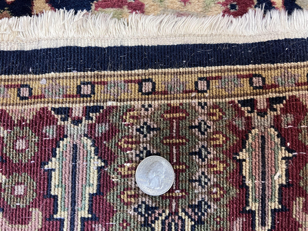 Indo Persian Runner 2.8 x 18, Long Skinny Hallway Wool Runner Rug, Hand Knotted Vintage Floral Allover Traditional Runner Dark Blue Burgundy
