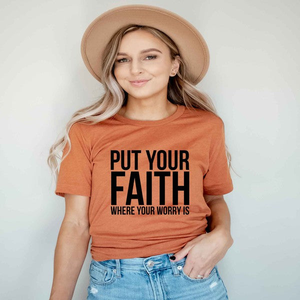 Faith Where Worry Is Short Sleeve Graphic Tee T-Shirt