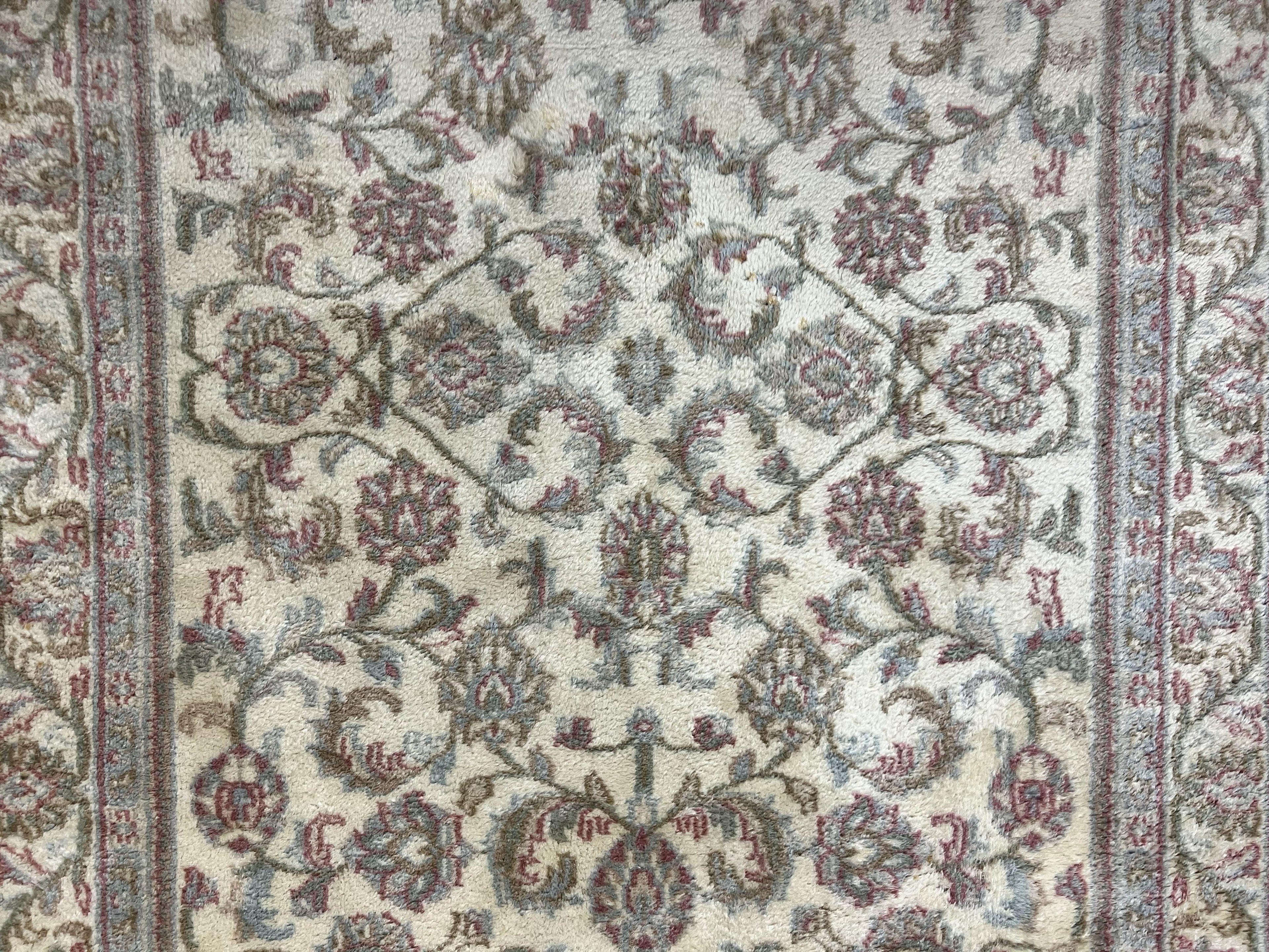Indo Persian Rug 4x6, Vintage Handmade Wool Carpet, Floral Allover Pattern, Beige, Pair A