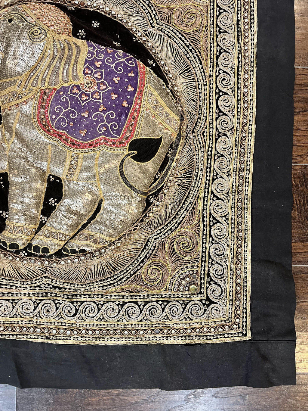 Indian Embroidery 3x3, Elephant Design, Detailed Needlepoint, Beadwork