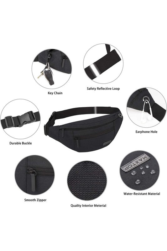 Large Crossbody Fanny Pack with 4-Zipper Pockets