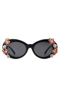 Women Oval Round Floral Design Fashion Sunglasses