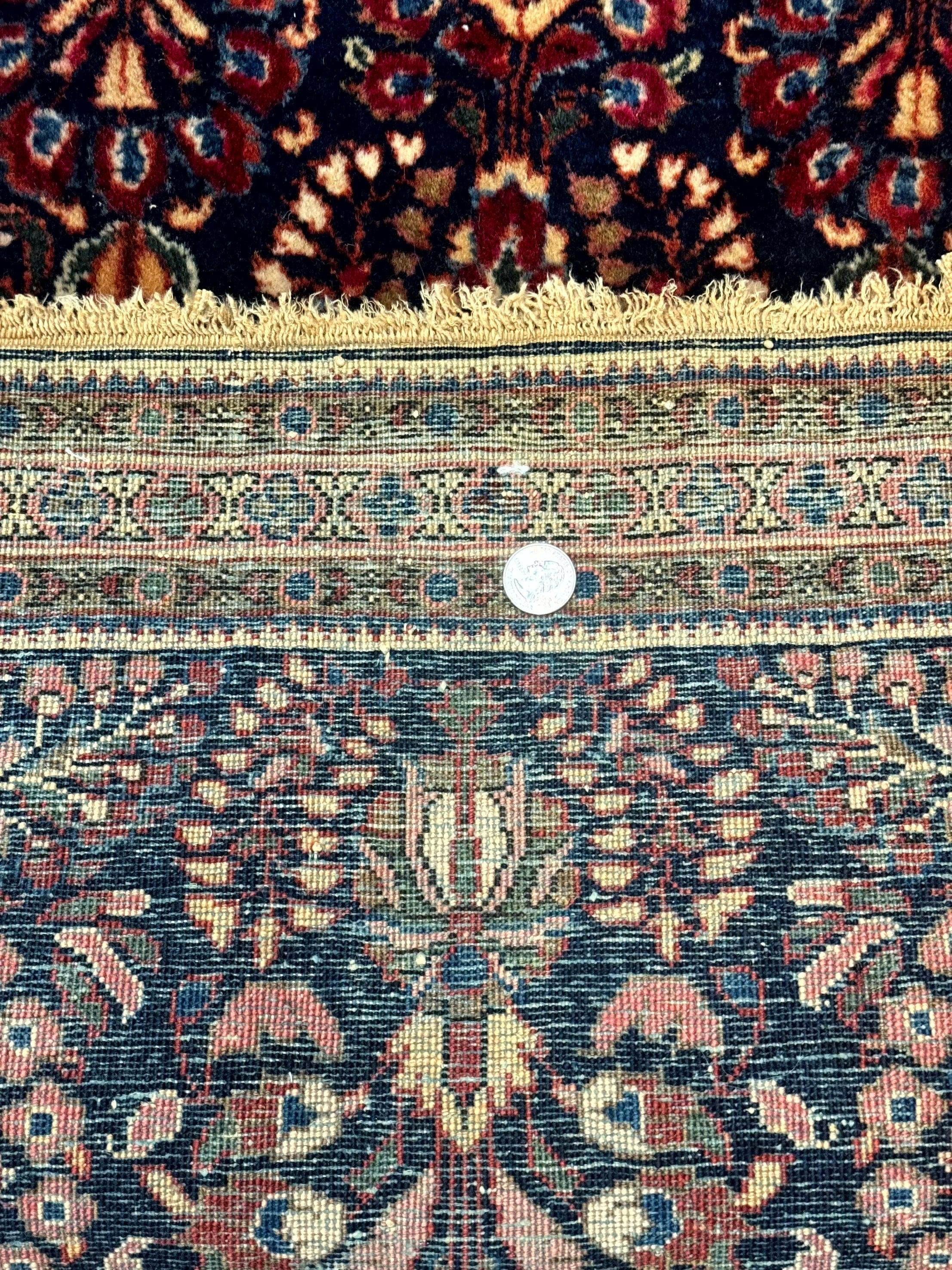 Small Navy Blue Persian Rug 2x4, Sarouk Rug, Rare Colors, Antique 1920s Wool Rug