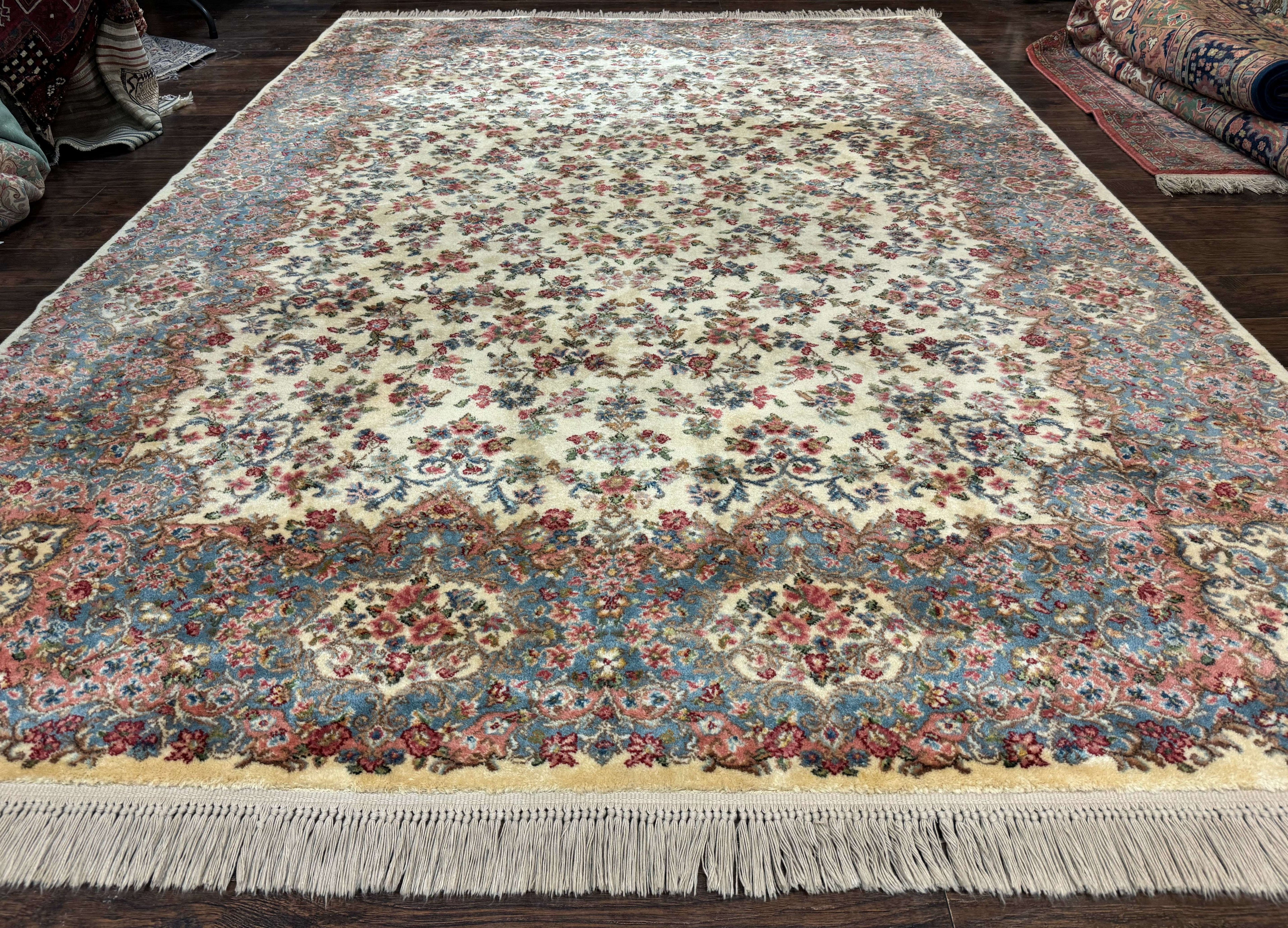 8.8 x 12 Karastan Rug #788 Ivory Kirman, Wool Vintage Original 700 Series